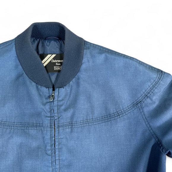 Vintage Sears Jacket Adult LARGE Blue Windbreaker Zip Outdoor Satin Lined 80s - Picture 2 of 9